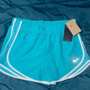 Nike Women's Teal Athletic Shorts with White Trim - Large